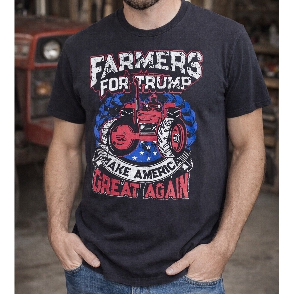 Delta Graphic Tee Mens Medium Black Farmers For Trump MAGA Tractor Distressed